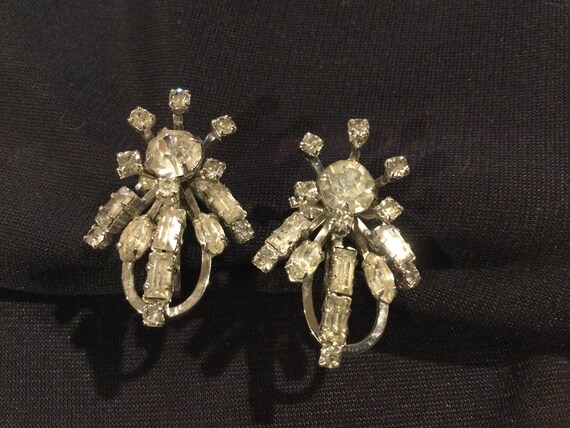 50s Rhinestone Designer Earrings / Bridal Rhinest… - image 5