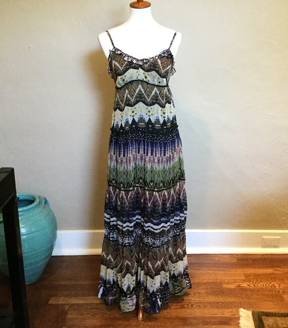 BOHO Tiered Maxi Dress / Ethnic Patterned Maxi Dre