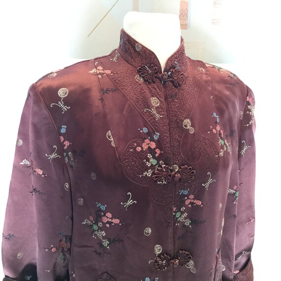 Asian Embroidered Quilted Robe / Chinese Brown Sat