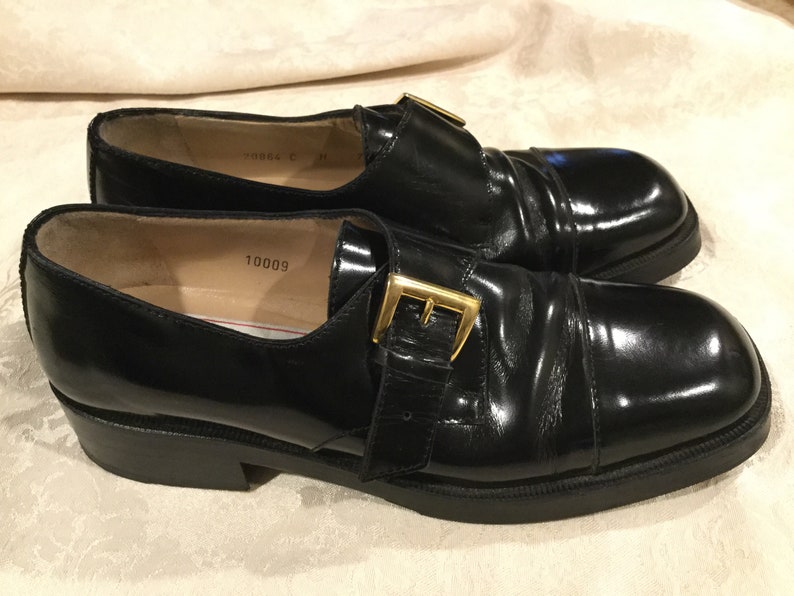 Vintage Black Patent Leather Buckle Brogues/ 6.5 / Made in | Etsy