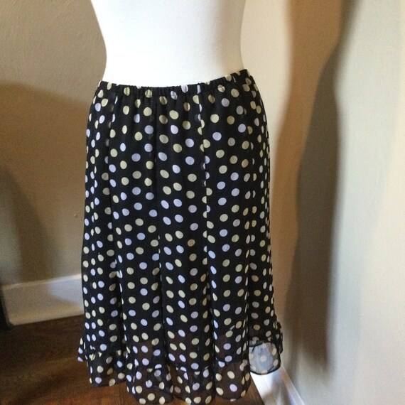 Polka Dot Chiffon Ruffled Skirt / Black White Pol… - image 5