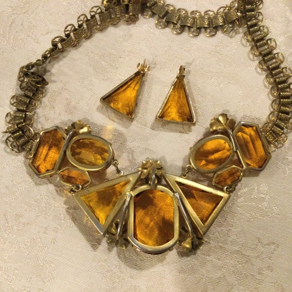 Coro UNSIGNED Topaz Glass Stones Necklace Earring… - image 6