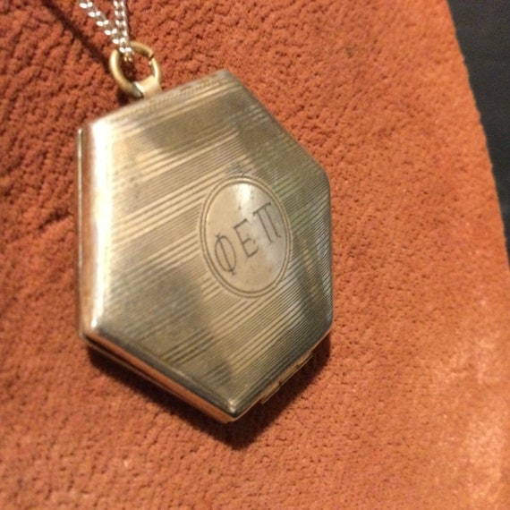 Deco Engraved Silver Locket / Vintage Phi Epsilon… - image 5