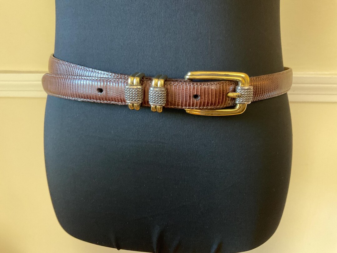 Brighton Brown Faux Lizard Leather Belt Silver & Gold Tone  display picture 3