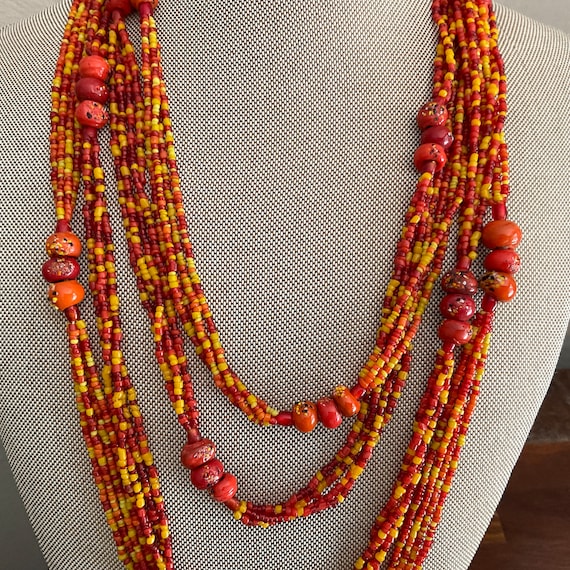 Art Glass Flecked Bead Necklaces (2) / Orange End… - image 2