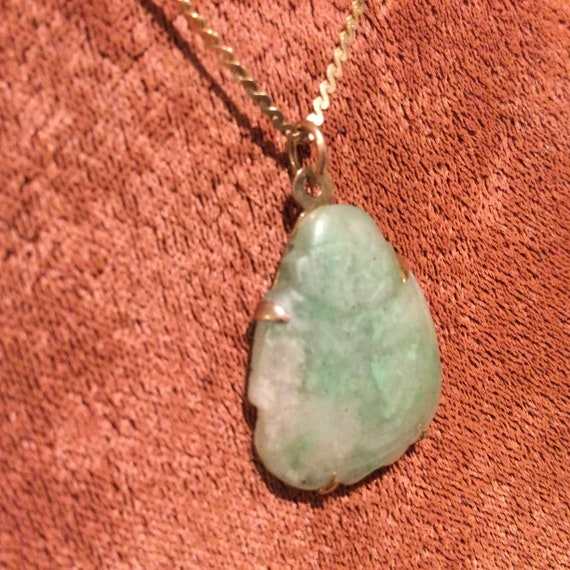 14K Gold Jade Pendant Necklace, Vintage Jade Styl… - image 5