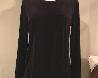 Vintage Black Velvet Tunic Top Long Sleeves Small / Minimalist Black Velvet Some Stretch Classic Velvet Tunic Chic Casual Work to Evening