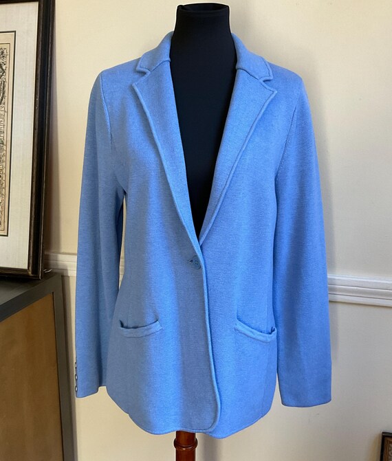 Talbots Blue Sweater Blazer Single Button Heavy C… - image 1