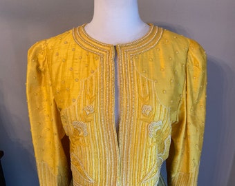 Silk Embroidered Bolero Jacket Romano 1874 / Romano Susi Floral Embroidery on Yellow Silk Bolero / Made in Italy