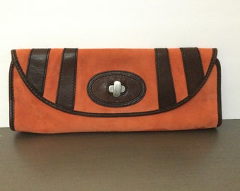 Long Clutch Suede & Leather Trim Fossil 54 Bag / Fossil Never Used Rust Suede Clutch Retail 200 / Suede Leather 14.5" Long Clutch Bag Fossil