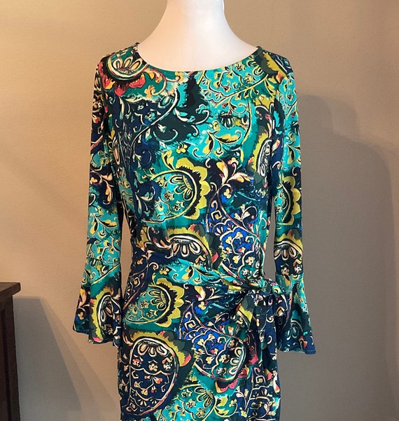 Paisley Floral Wrap Drape Dress Flared Cuffs & He… - image 4