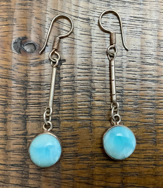 Sterling Drop Earrings w Aqua Blue Larimar Stone /