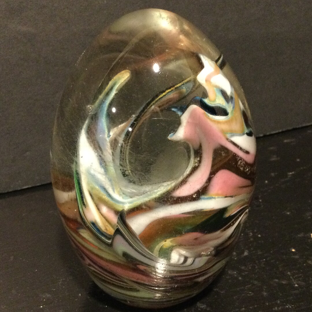 Westrom Art Glass Artist Signed Paperweight/ Mid Century 1985 / Egg