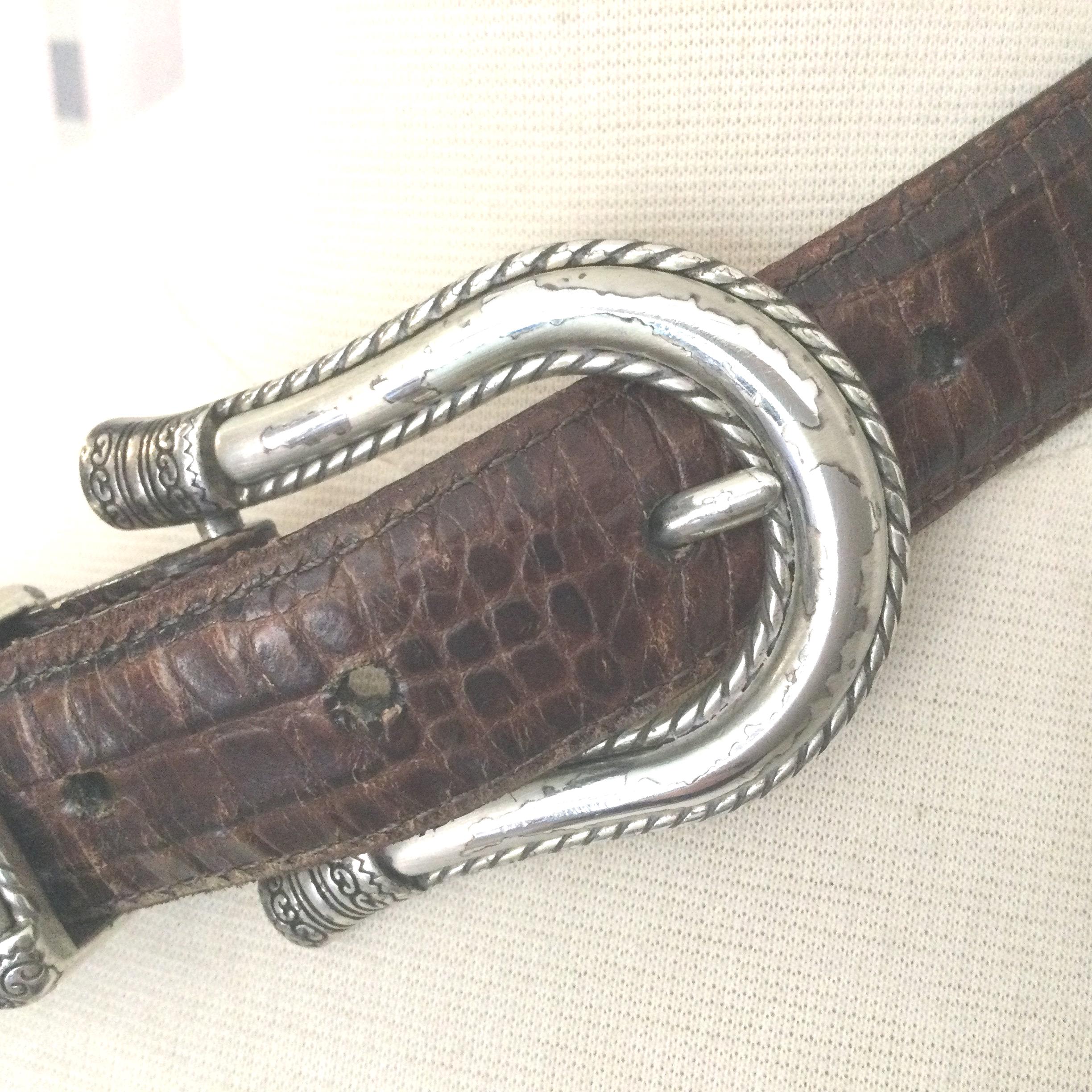 Brighton Brown Faux Lizard Leather Belt W Western Buckle  display picture 1