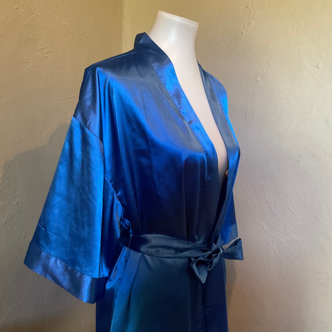 Royal Blue Satin Kimono Robe / Satin Royal Blue Robe / Size S Etsy