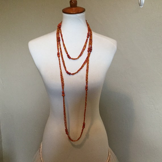 Art Glass Flecked Bead Necklaces (2) / Orange End… - image 5