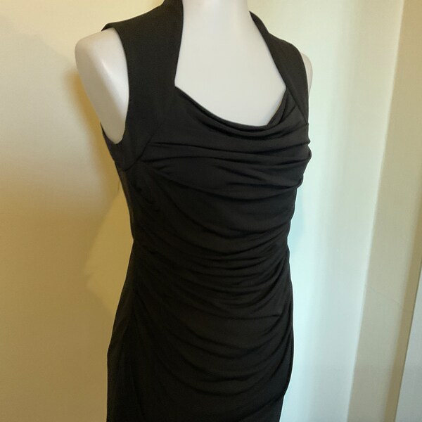 Sexy Black Halter Ruched Cocktail Dress Size 6 / Perfect Black Halter Cocktail Dress w Cut Out Back / Black Draped Bodycon Mini Dress Spense