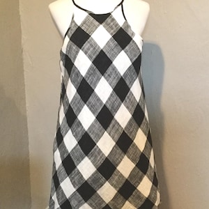Anthro Halter Check Print Dress Black White M / Black & White Block Check Halter Dress / Anthropologie Linen Mix Halter Dress / Summer Dress image 1