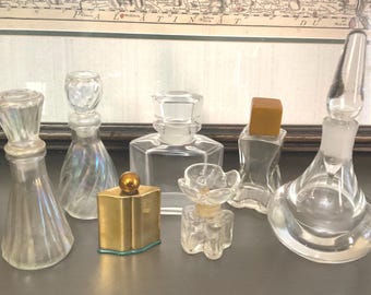 Lot Vintage Perfume Bottles St Louis France Opalescent Coty Emeraude Metal Bottle Bakelite Lid Bottle Blown Glass Bottle & More