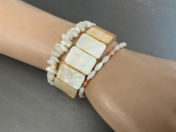 Lot Shell Bracelets 3 Piece Abalone Shell & Bead … - image 8
