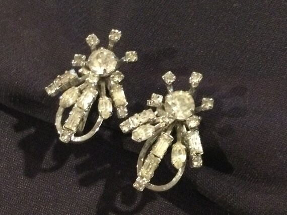 50s Rhinestone Designer Earrings / Bridal Rhinest… - image 2