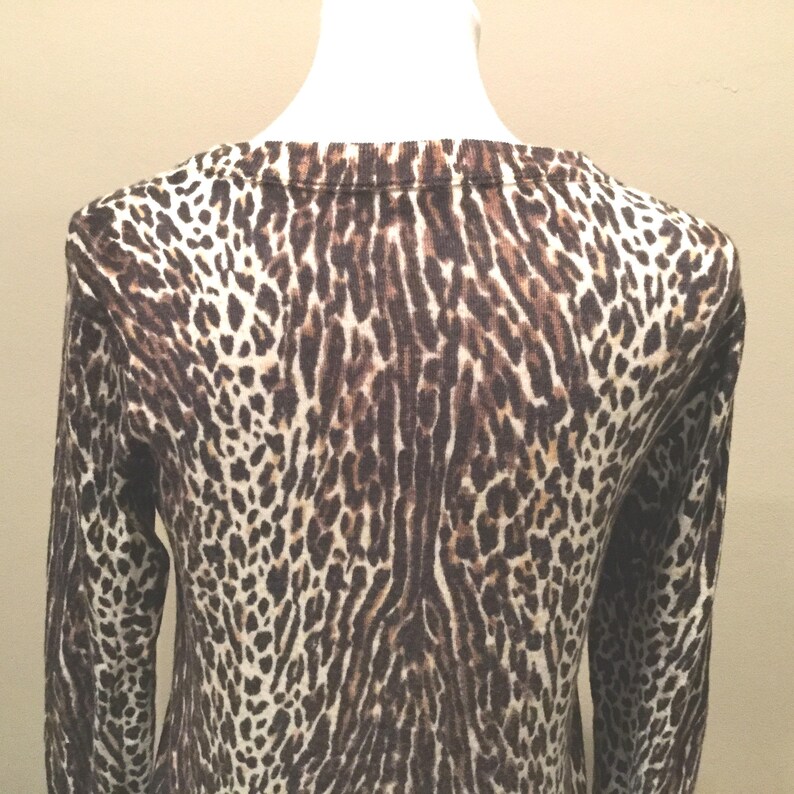 Leopard Print Merino Wool Sweater Med / Animal Print J Crew Wool Pullover / Ribbed Trim Classic J Crew Leopard Merino Wool Sweater image 6