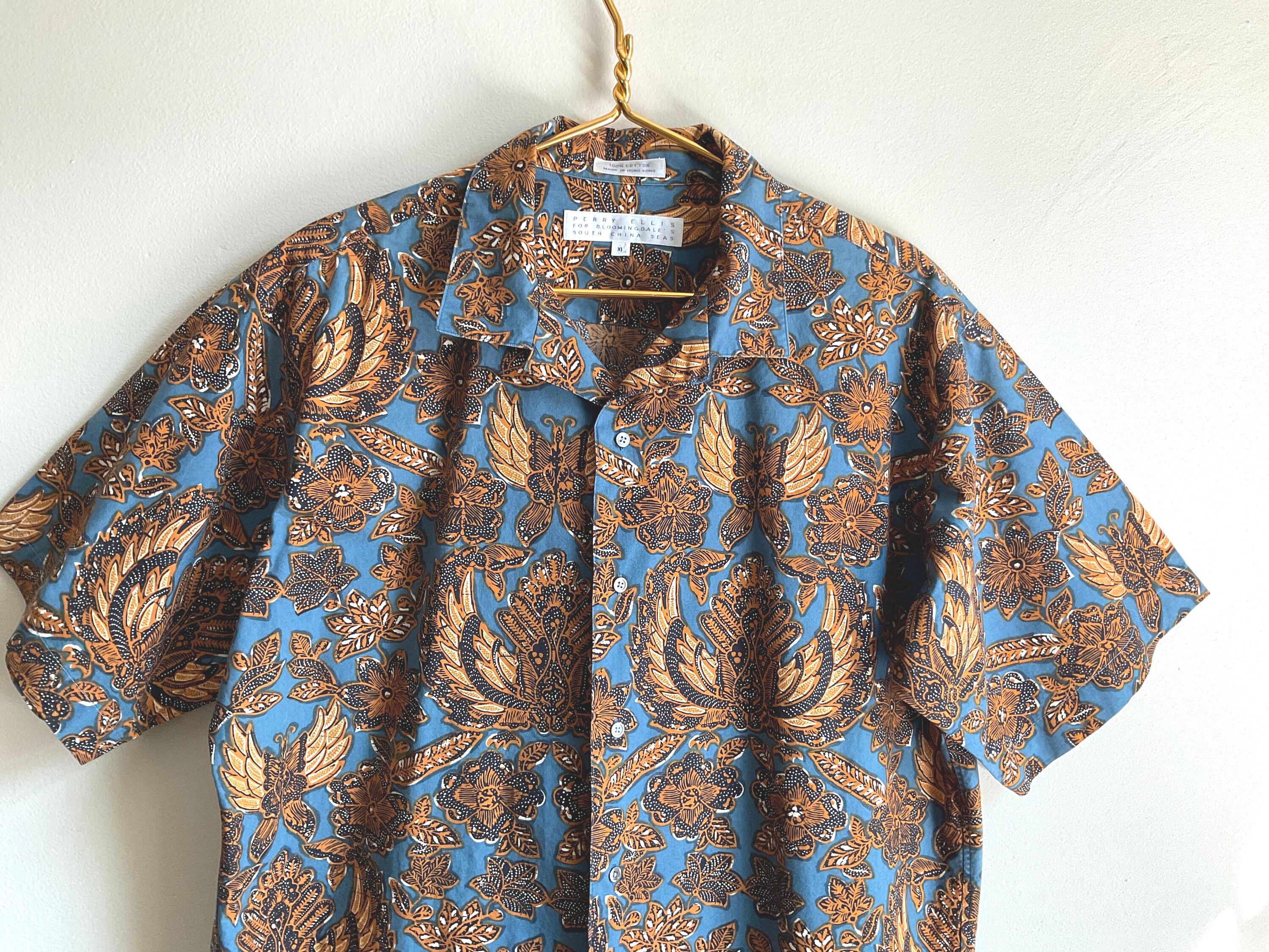 トップス 00s PERRY ELLIS art pattern silk shirt Mens Perry Ellis Vintage RARE Tropical Shirt Bloomingdales