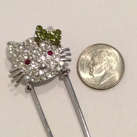 Hello Kitty Rhinestone Cat Safety Pin / Large Saf… - image 3