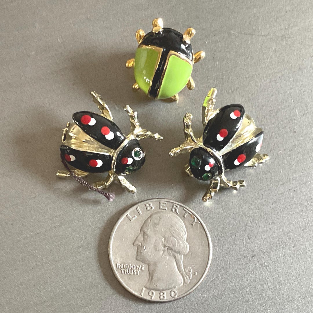 Bad Insect Pin Lot Lady Bugs Insect Small Pins / 3 Enamel Beetle Lady Bugs Brooches ...