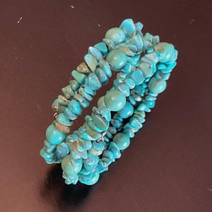 Turquoise Bead Nugget Memory Wire Bracelet / Genuine Turquoise Nuggets & Beads Wire Wrap Bracelet / Sterling Turquoise Beaded Wrap Bracelet