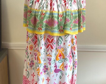 Rachael Zoe Off Shoulder Print Top Wide Flounce Ruffle Collar L / Boho Ethnic Print Top Off Shoulder Vacation Beach Travel Fun Casual