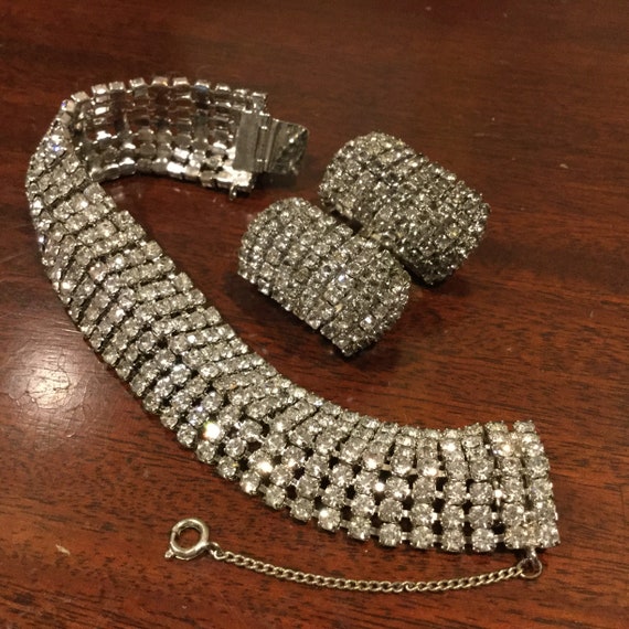 Vintage Kramer Rhinestone Encrusted Bracelet Earri