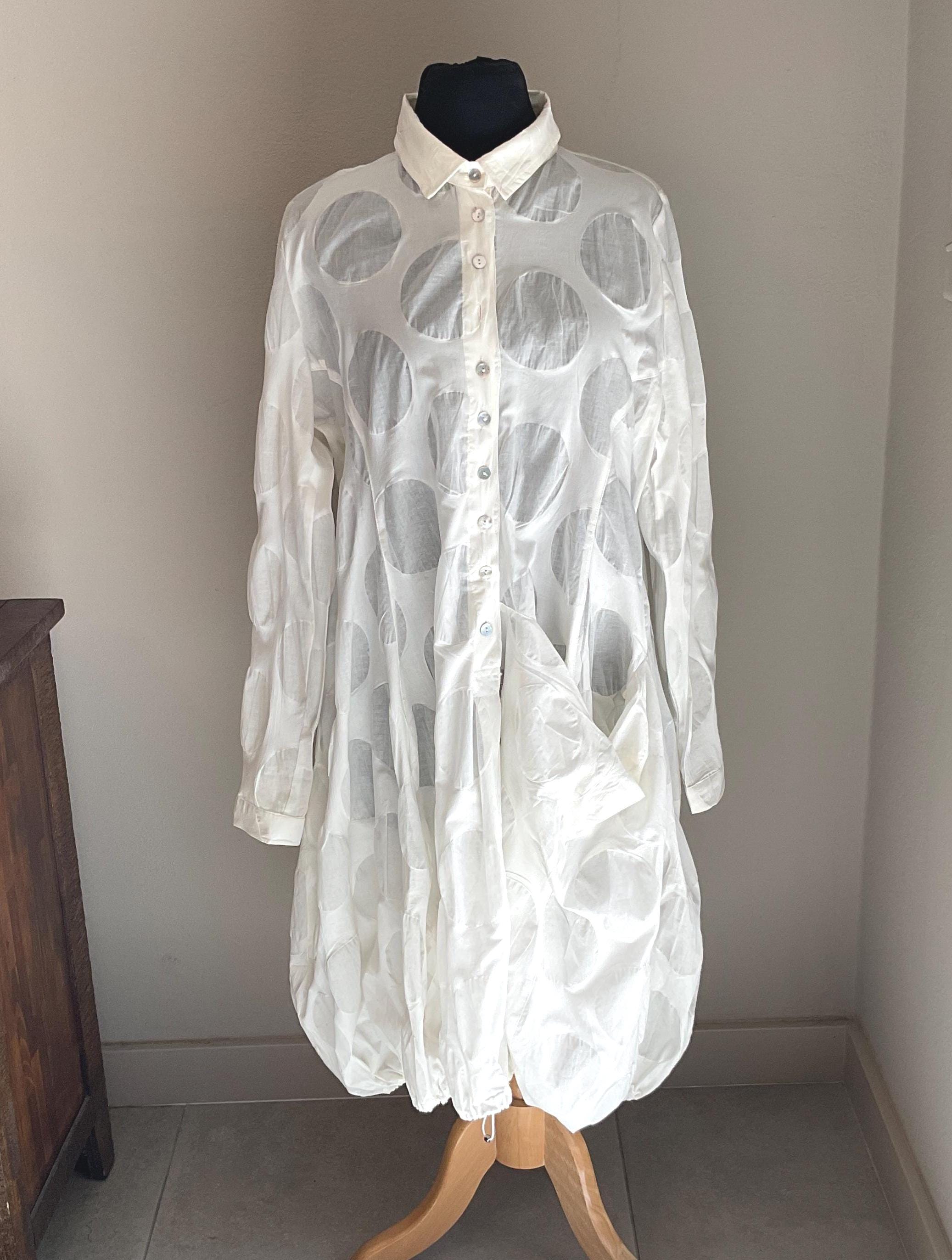 ALEMBIKA Cocoon Dress White on White Lg Sphere Design Size
