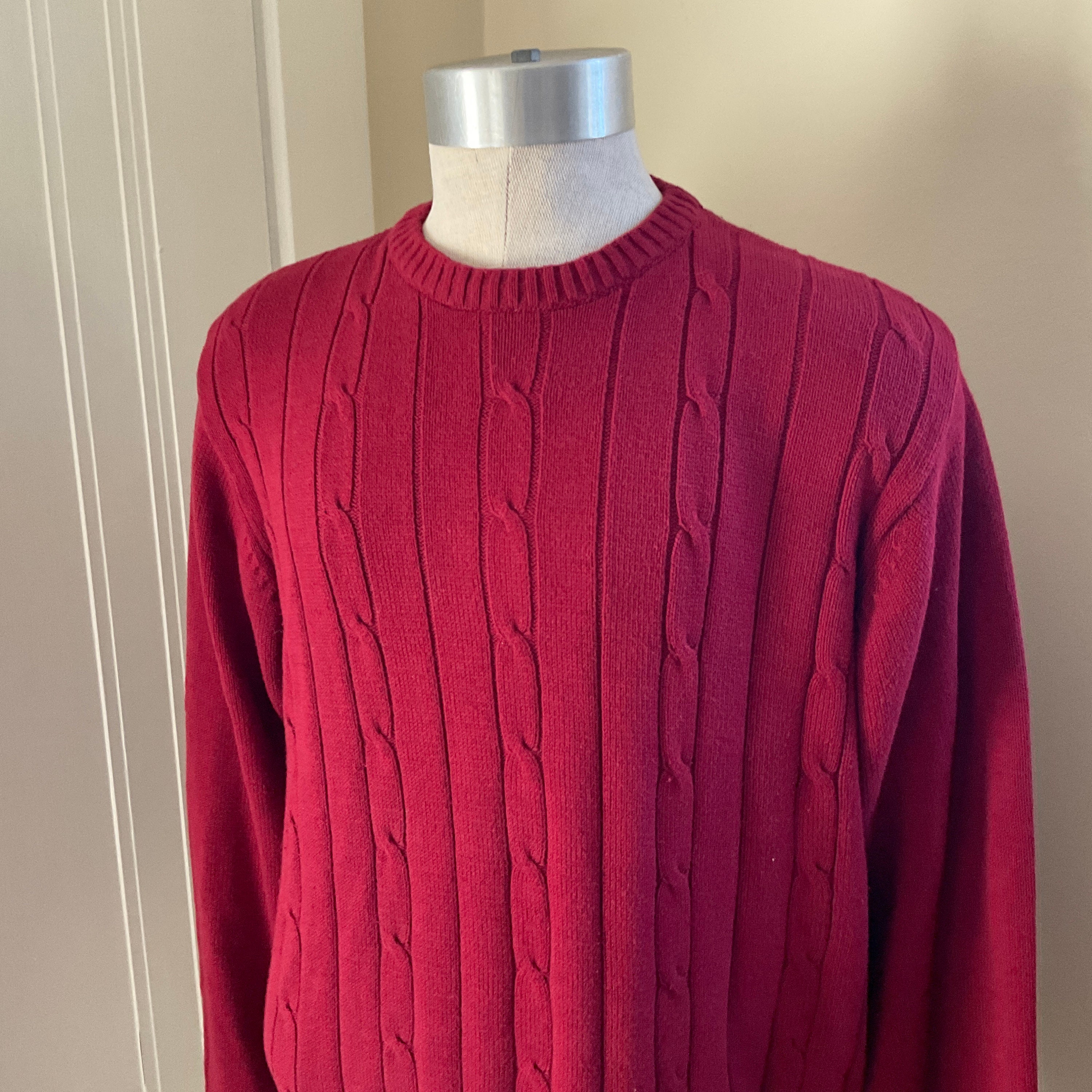 SALE Oscar De La Renta Mens Cable Knit Sweater Brick Red L