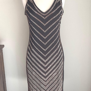 carmen marc valvo cut and sew dress Carmen Marc Valvo Black Cut Neckline Sew Faux Stretch Dress Size Lg