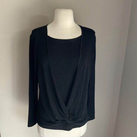 Chicos Travelers Black Draped Top / Chicos Size One Reg 6 8 / Travelers  Black Front Draped Blouse / Chicos Travelers Wrinkle Free Blouse 