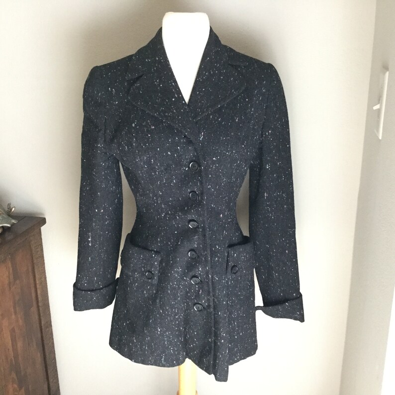 1940s Kerrybrooke Tweed Wool Suit Jacket / Charcoal Black | Etsy