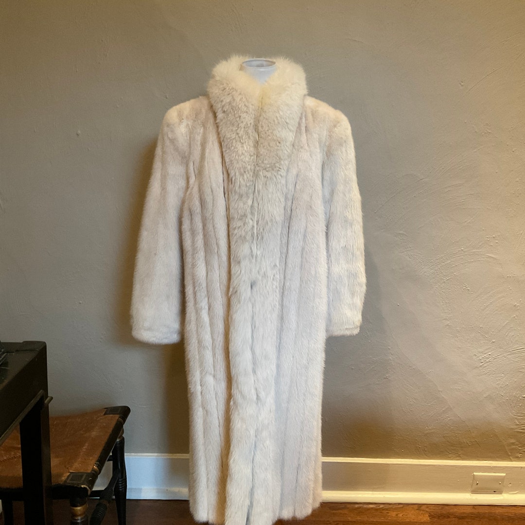 White Fox Full Length Coat / Genuine White Fox Coat / Embroidered