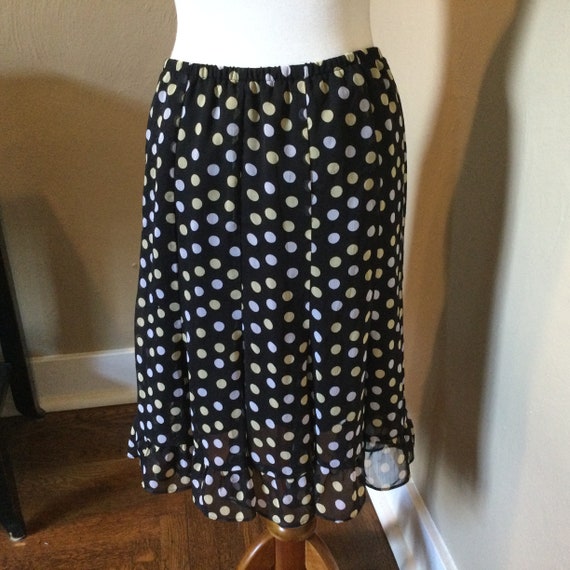 Polka Dot Chiffon Ruffled Skirt / Black White Pol… - image 6