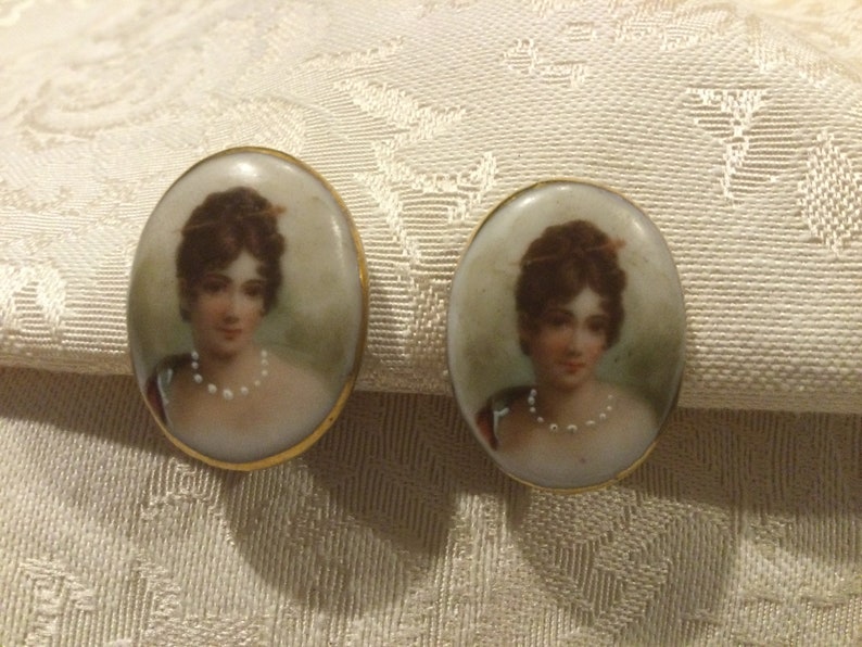 Porcelain Lady Portrait Earrings / Vintage Lady Portrait Porcelain Earrings / Porcelain Portrait Screw Earrings / Vintage Porcelain Earrings image 3