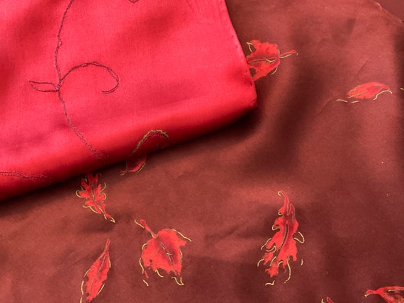Silk Embroidered Scarf Liz Claiborne / Burgundy &… - image 7