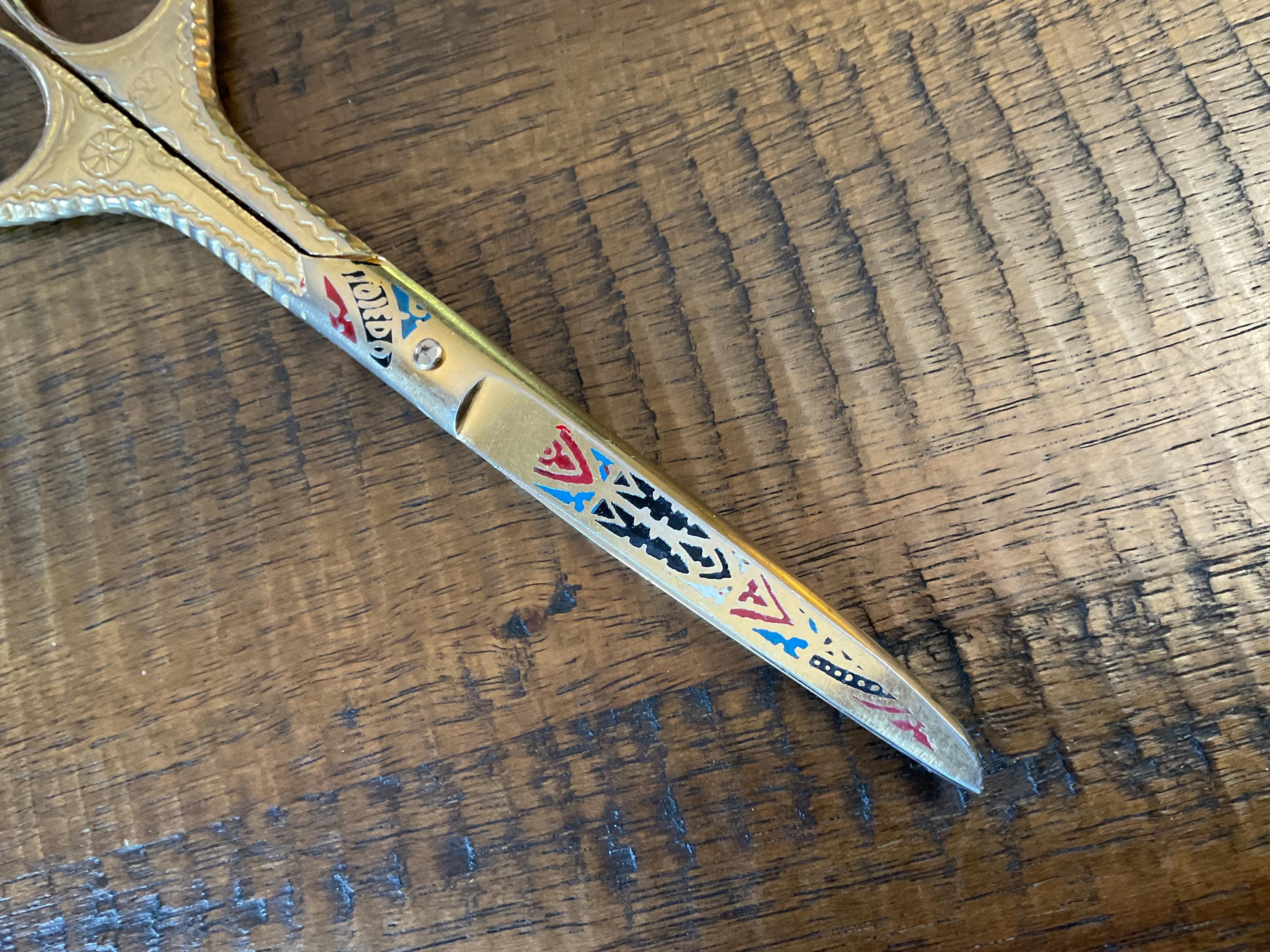 Toledo Spain Etched Enamel Scissors Damascene 6” X 2