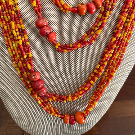 Art Glass Flecked Bead Necklaces (2) / Orange End… - image 3