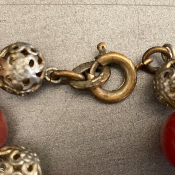 Vintage Carnelian glass & Filigree Bead necklace … - image 6