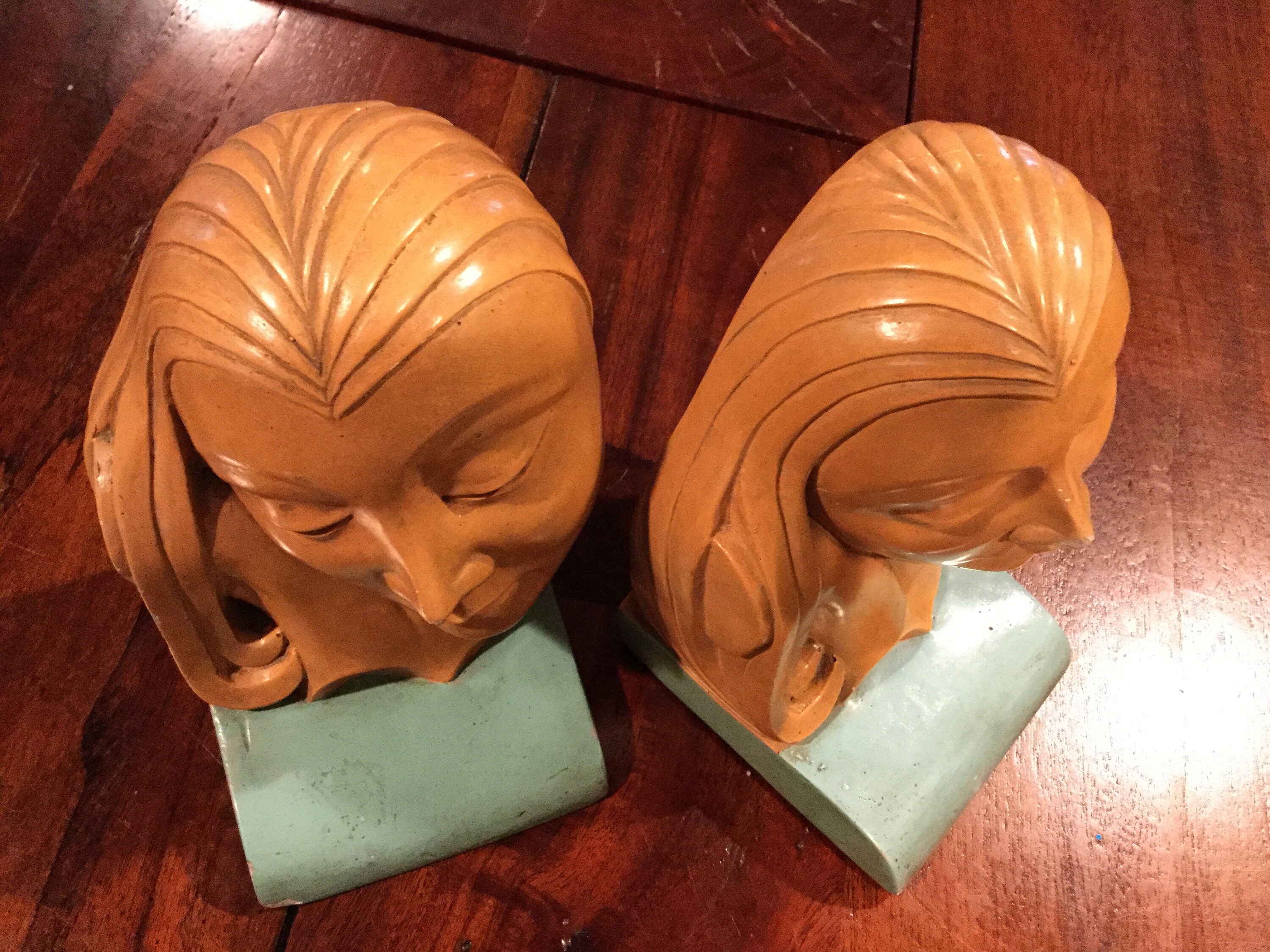 Art Deco Womans Head Bookends / Vintage Artcraft Chalkware Etsy