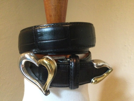 Brighton Black Faux Croc Leather Heart Belt / Silver & Gold Tone Large  Heart Buckle / Brighton Black Leather Heart Buckle Belt / M -  Australia