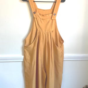 Overalls Bib Wide Baggy Waist Button Straps Med - L / Mustard Color Vintage Overalls Streetwear Lt Weight Soft Fabric / Vintage Fun Workwear