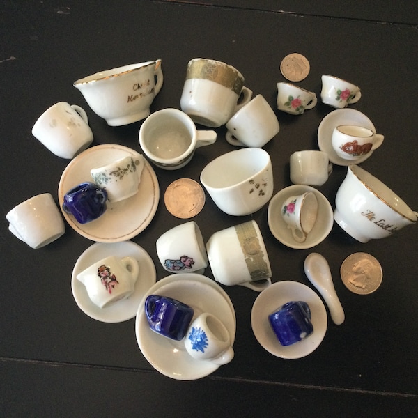 Vintage Miniature Porcelain Dishware 29 pc / Dollhouse or repurpose Mini Cups Saucers / Porcelain Mini Dishes / Not For Children