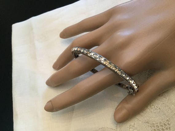 Vintage Art Deco Sterling Channel Set Bangle / 192