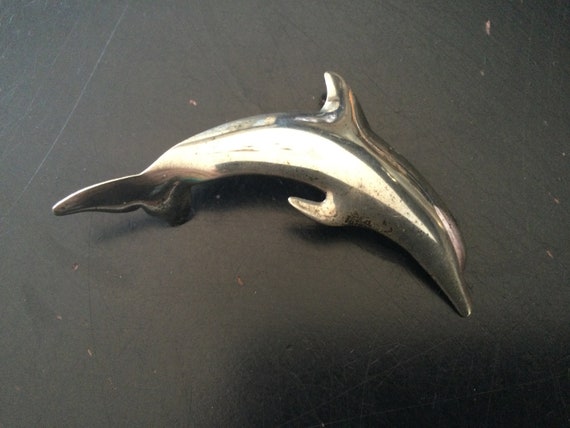 Sterling Silver Dolphin Brooch / International St… - image 3